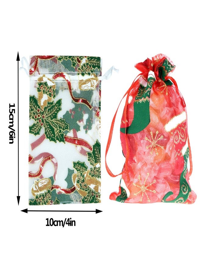 Bskifnn 50PCS Christmas Organza Bags Gift Jewelry Candy Bags for Wedding Party Christmas Including 10 Patterns 4x6Inch - Image 2